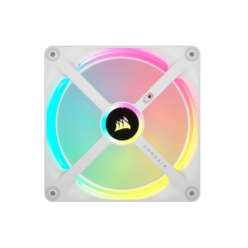 Fan Cooler Corsair iCUE LINK QX120 RGB de 120 mm color blanco con control PWM, iluminación RGB direccionable y sistema iCUE LINK para gabinetes y radiadores de alto rendimiento.