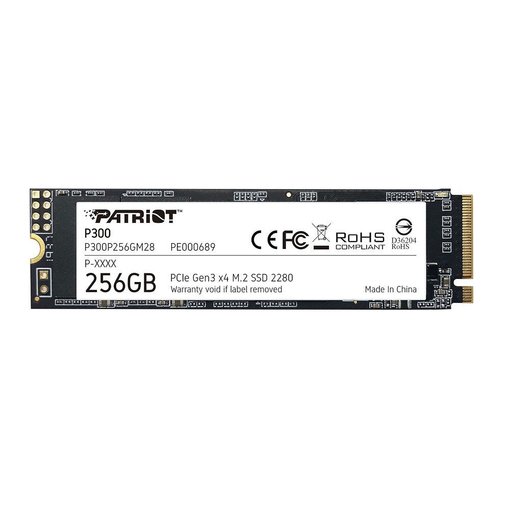 Disco SSD M.2 NVMe Patriot P300 256GB PCIe 3.0 modelo P300P256GM28 con velocidades de hasta 1700 MB/s para notebooks y PC de escritorio