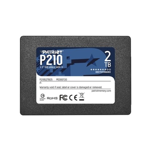 Disco SSD interno Patriot P210 de 2TB con interfaz SATA III y formato de 2.5 pulgadas.