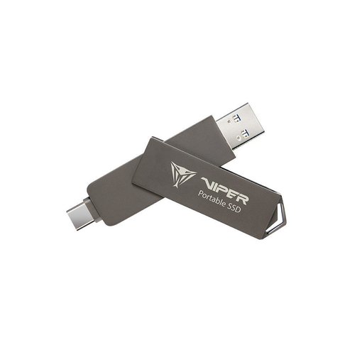 Disco SSD externo Patriot PVP30 Portable de 2TB con USB 3.2 Gen 2, conectores USB-C y USB-A y velocidades de hasta 1000 MB/s.