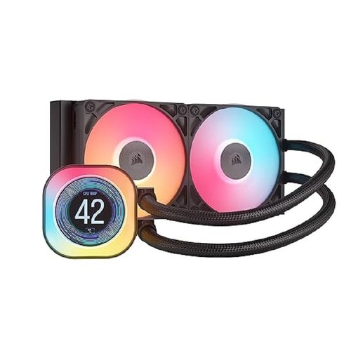 Water Cooler Corsair iCUE LINK TITAN 240 RX LCD color negro con radiador de 240 mm, pantalla LCD personalizable, ventiladores RX PWM y sistema iCUE LINK para procesadores Intel y AMD.