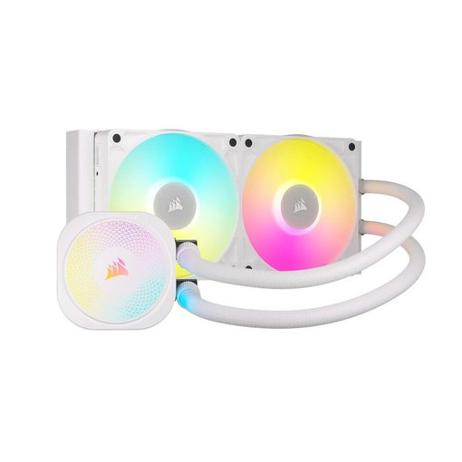 Water Cooler Corsair iCUE LINK TITAN 240 RX RGB AIO color blanco con radiador de 240 mm, ventiladores RX PWM con iluminación RGB, sistema iCUE LINK y compatibilidad con procesadores Intel y AMD.