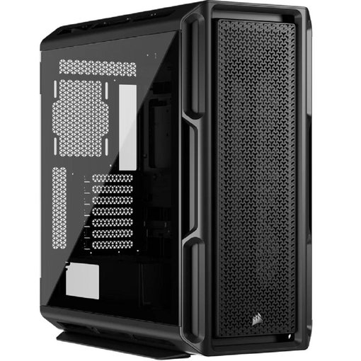 Gabinete Corsair 5000T color negro para placas ATX, con diseño premium, paneles de vidrio templado, excelente flujo de aire y amplio soporte para refrigeración líquida y componentes de alto rendimiento.