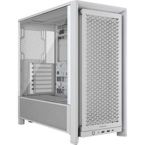 Gabinete Corsair FRAME 4000D color blanco para placas ATX, con diseño modular, excelente flujo de aire, amplio espacio para componentes de alto rendimiento y soporte para refrigeración líquida.