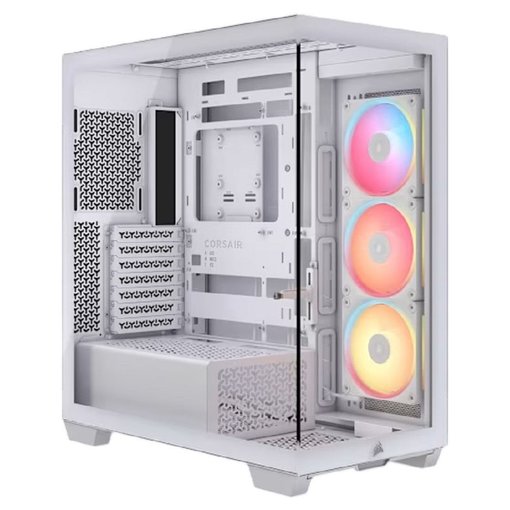 Gabinete Corsair 3500X LX-R RGB iCUE LINK color blanco para placas ATX, con paneles de vidrio templado, iluminación RGB, sistema iCUE LINK y amplio soporte para refrigeración líquida y componentes de alto rendimiento.