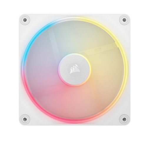 Fan Cooler Corsair iCUE LINK LX140-R RGB de 140 mm color blanco con control PWM, iluminación RGB direccionable y sistema iCUE LINK para gabinetes y radiadores de alto rendimiento.