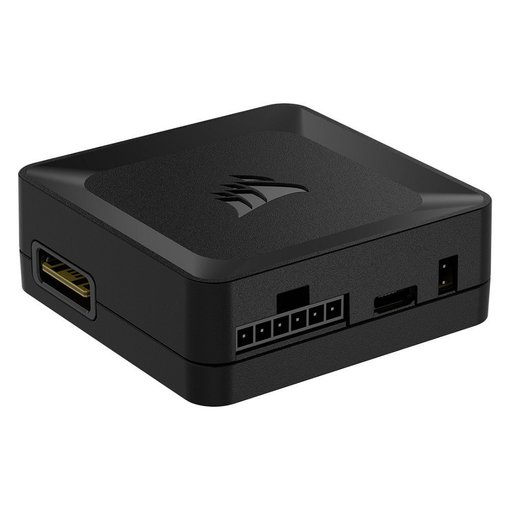 Controlador Corsair iCUE LINK System Hub color negro para conectar y administrar ventiladores, refrigeración y dispositivos compatibles con el ecosistema iCUE LINK mediante un solo controlador.