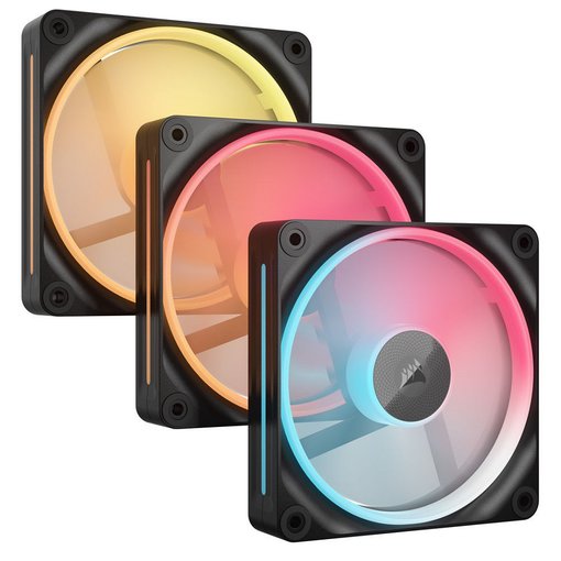 Kit de 3 Fan Cooler Corsair iCUE LINK LX120-R RGB de 120 mm color negro con control PWM, iluminación RGB direccionable y sistema iCUE LINK para gabinetes y radiadores de alto rendimiento.