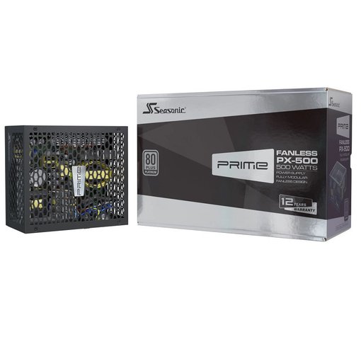 Fuente de alimentación Seasonic PRIME PX-500 SSR-500PL de 500W con certificación 80 Plus Platinum para computadoras de alto rendimiento y sistemas que requieren eficiencia energética.