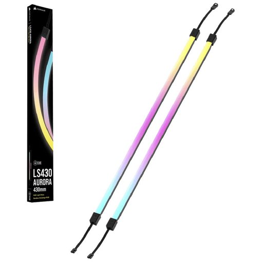Tira LED Corsair LS430 Aurora RGB de 430 mm con iluminación RGB direccionable, compatible con iCUE, ideal para personalizar gabinetes, escritorios y setups gamer con efectos dinámicos.