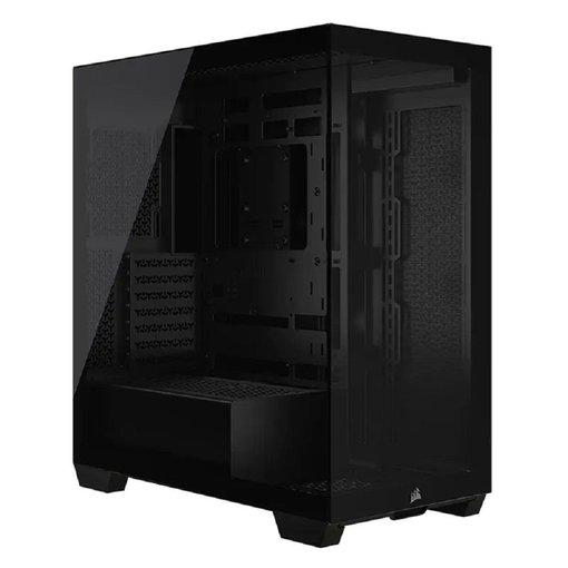 Gabinete Corsair 3500X color negro para placas ATX, con paneles de vidrio templado, excelente flujo de aire, amplio espacio para componentes de alto rendimiento y soporte para refrigeración líquida.