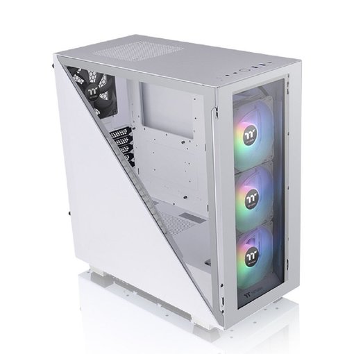 Gabinete Thermaltake Divider 300 TG Air Snow blanco con panel de vidrio templado y diseño de alto flujo de aire para PC gamer.