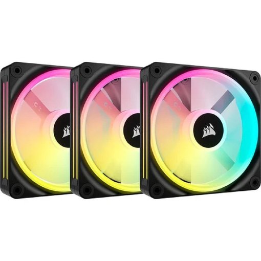 Kit de 3 Fan Cooler Corsair iCUE LINK QX120 RGB de 120 mm color negro con control PWM, iluminación RGB direccionable, sistema iCUE LINK y alto rendimiento para gabinetes y radiadores.