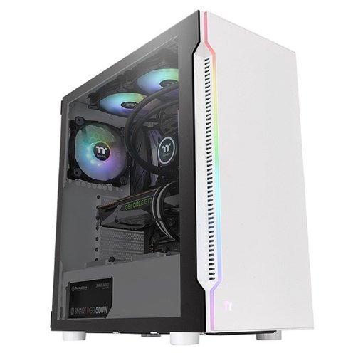 Gabinete Thermaltake H200 TG RGB Snow blanco con panel de vidrio templado, iluminación RGB y diseño elegante para PC gamer.