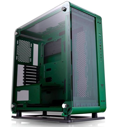 Gabinete Thermaltake Core P6 TG Racing Green E-ATX Full Tower con paneles de vidrio templado y diseño modular para configuraciones gamer personalizadas.