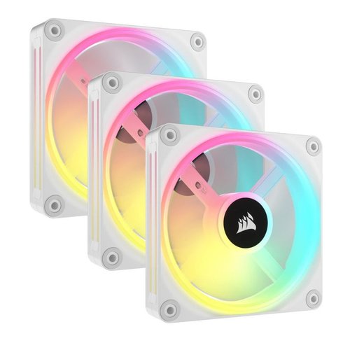 Kit de fanes Corsair iCUE Link QX120 RGB 120mm PWM White 3 Pack CO-9051006-WW — ventiladores blancos con iluminación RGB dinámica, control PWM silencioso y compatibilidad con iCUE para máxima personalización en sistemas gaming.