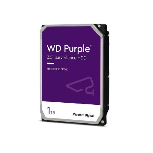 Disco Duro Western Digital WD Purple 1TB 3.5 pulgadas SATA III para videovigilancia, compatible con DVR y NVR, tecnología AllFrame, grabación continua 24/7 y soporte para hasta 64 cámaras HD