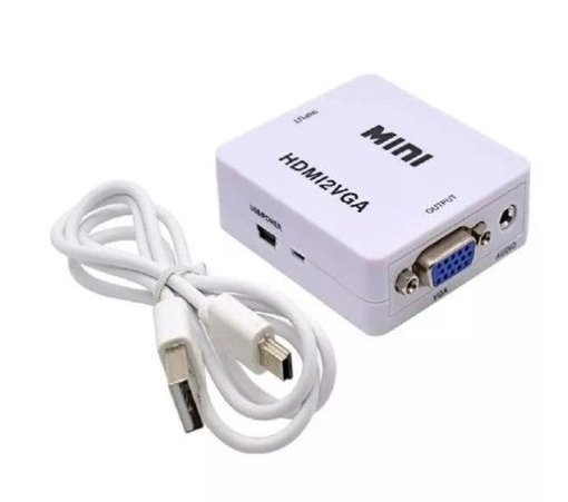 Adaptador Mini HDMI a VGA con salida de audio 3.5 mm Full HD 1080p color blanco