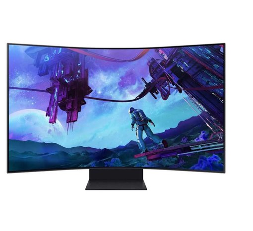 Monitor Samsung Odyssey Ark MSLS55CG970N de 55 pulgadas con pantalla curva, resolución UHD 4K 3840x2160, diseño gaming inmersivo, conexiones HDMI y DisplayPort, ideal para juegos, simulación y entretenimiento multimedia de alto impacto