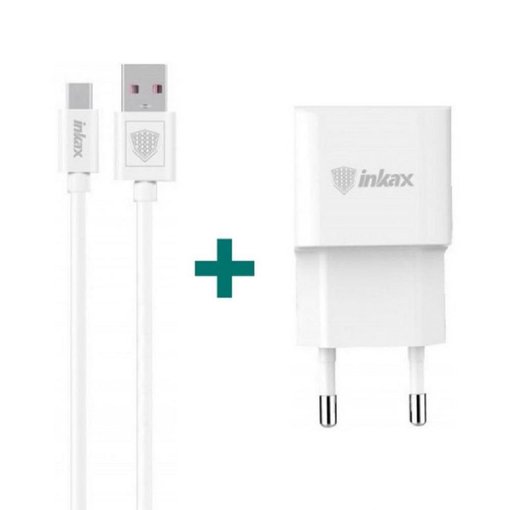 Cargador Inkax CD-08-IP blanco con cable Lightning para iPhone.