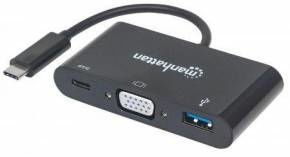 Adaptador Manhattan USB 3.0/USB‑C a VGA para conectar laptops a monitores VGA