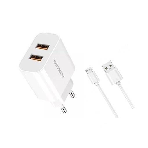 Cargador Foneng EU45 con cable Micro USB, 2 puertos USB y salida de 2.4A