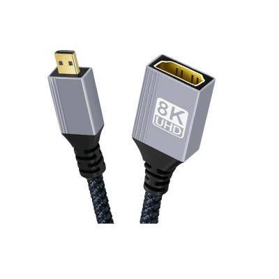 Adaptador Micro HDMI macho a HDMI hembra 8K UHD con cable reforzado