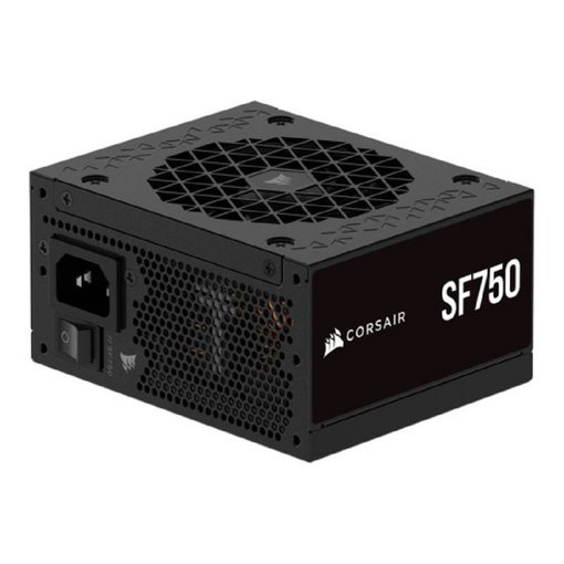 Fuente de alimentación Corsair SF750 Small de 750W con certificación 80 Plus Platinum, formato SFX compacto y diseño modular para computadoras de alto rendimiento.