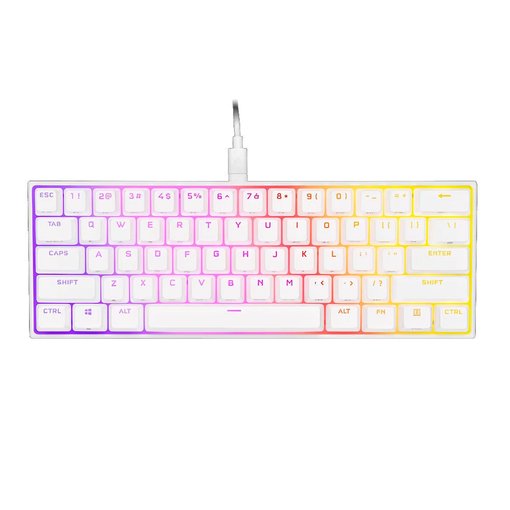Teclado Corsair K65 RGB MINI mecánico con formato 60%, iluminación RGB personalizable, conexión USB y switches mecánicos de alto rendimiento para gaming competitivo.