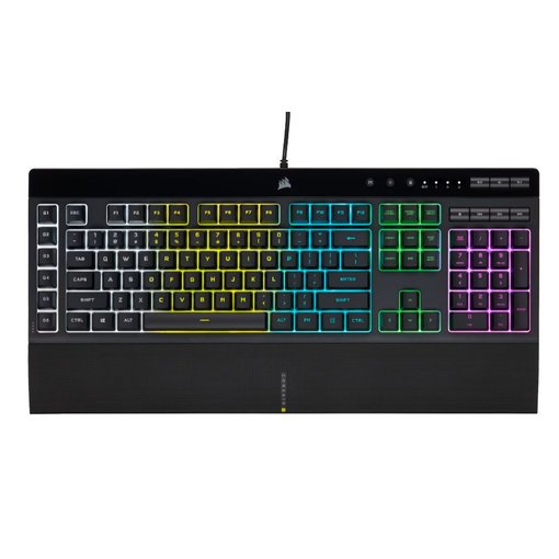 Teclado de membrana Corsair K55 Pro RGB, modelo CH-9226765-NA, diseño en color negro con retroiluminación RGB dinámica y funciones esenciales para gaming