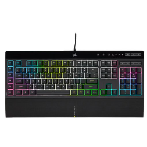Teclado de membrana Corsair K55 RGB Pro XT, modelo CH-9226715-SP, diseño en color negro con retroiluminación RGB dinámica por tecla y funciones esenciales para gaming