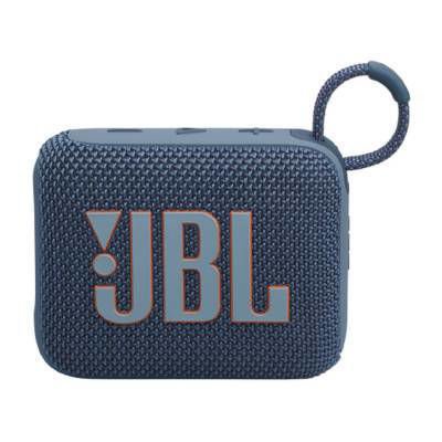 Parlante portátil JBL Go 4 BT Blue con sonido JBL potente, conexión Bluetooth, resistencia al agua y al polvo, batería de larga duración y diseño compacto.