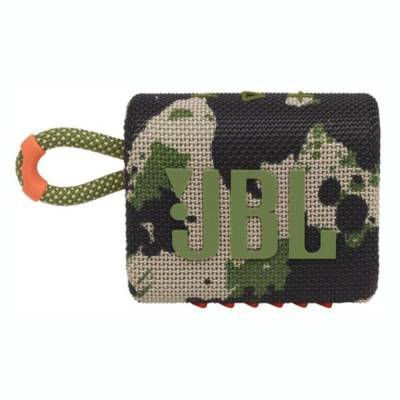 Parlante portátil JBL Go 4 BT Camuflado con sonido JBL Pro Sound, conexión Bluetooth, resistencia al agua y al polvo y diseño compacto para uso exterior.