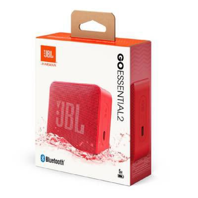 Parlante portátil JBL Go Essential 2 BT Red con sonido JBL Original Pro, conexión Bluetooth, resistencia al agua IP67 y diseño compacto para llevar música a cualquier lugar.