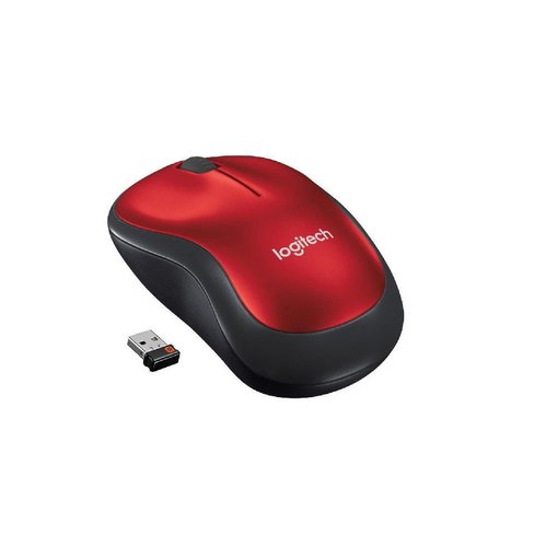 Mouse Logitech M185 inalámbrico color rojo con receptor USB, diseño compacto y cómodo, ideal para notebook, PC y uso diario.