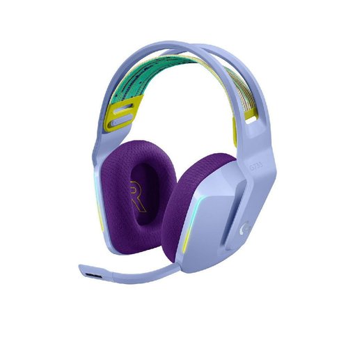 Vincha Logitech G733 LIGHTSPEED color lila con conexión inalámbrica, sonido envolvente, micrófono desmontable Blue VO!CE e iluminación RGB LIGHTSYNC para gaming.