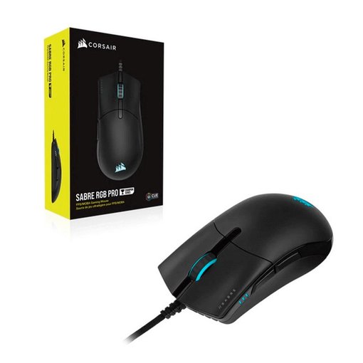 Mouse Corsair SABRE RGB PRO Gaming con conexión USB, sensor óptico de alta precisión, iluminación RGB personalizable, diseño ultraliviano y botones programables para eSports.