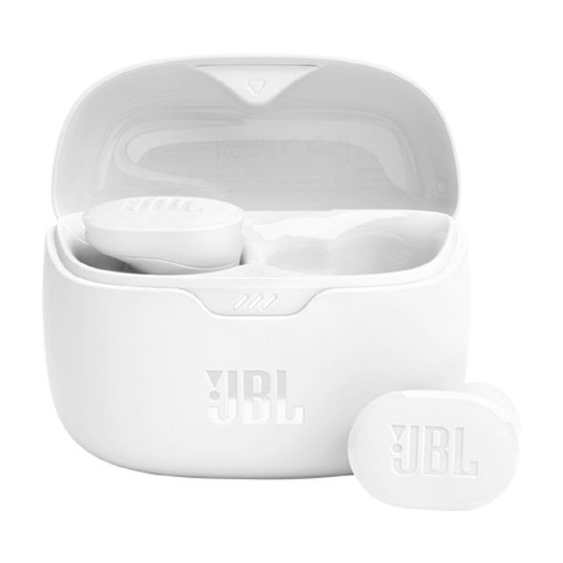 Auricular inalámbrico JBL Tune Buds White con sonido JBL Pure Bass, cancelación activa de ruido, conexión Bluetooth y micrófonos integrados para llamadas claras, modelo JBLTBUDSWHTAM.