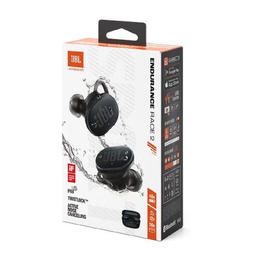 Auricular deportivo JBL Endurance Race 2 Black inalámbrico con sonido JBL potente, diseño ergonómico, resistencia al agua y polvo, Bluetooth y batería de larga duración.