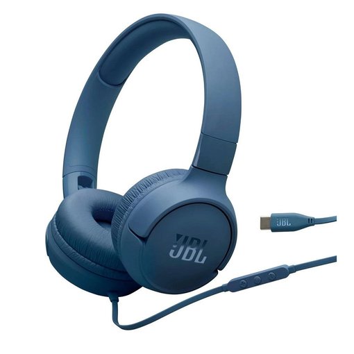 Auriculares JBL Tune 520C USB-C color azul con sonido Hi-Res, JBL Pure Bass y micrófono integrado.
