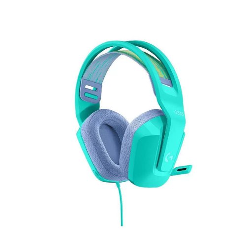 Vincha Logitech G335 Gaming color verde mint con micrófono, conexión 3.5 mm, diseño liviano, diadema ajustable y sonido estéreo para PC, consolas y dispositivos móviles.