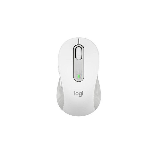 Mouse Logitech Signature M650 color blanco con conexión Bluetooth y receptor USB Logi Bolt, diseño ergonómico, clics SilentTouch y rueda SmartWheel para máxima productividad.