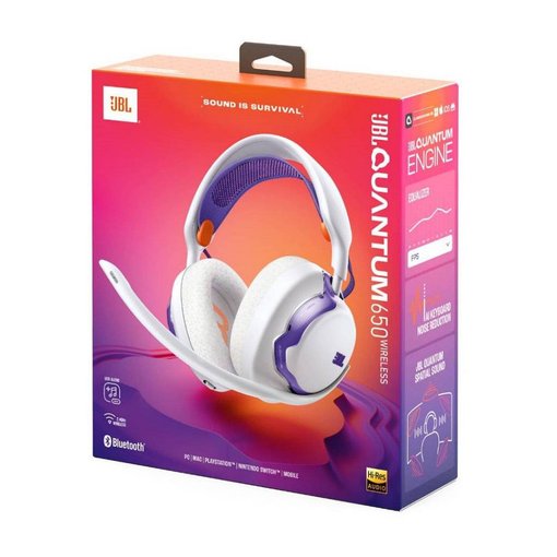 Vincha gamer JBL Quantum 650 Wireless color blanco con micrófono y conectividad inalámbrica.