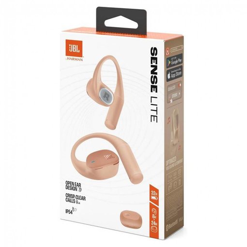 Auricular inalámbrico JBL Sense Lite Beige con conexión Bluetooth, diseño liviano, sonido JBL de alta calidad y comodidad para uso diario.