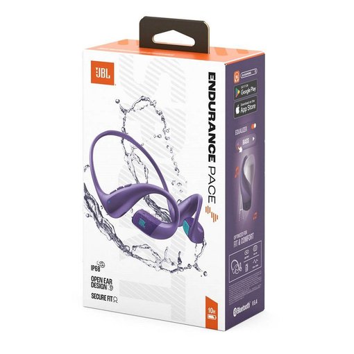 Auricular deportivo JBL Endurance Pace Purple con diseño ergonómico, ajuste seguro, sonido JBL potente y comodidad para entrenamientos y actividad física.
