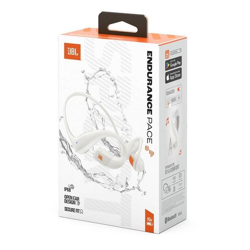 Auricular deportivo JBL Endurance Pace White con diseño ergonómico, ajuste seguro, sonido JBL de alta calidad y comodidad para entrenamiento y actividad física.
