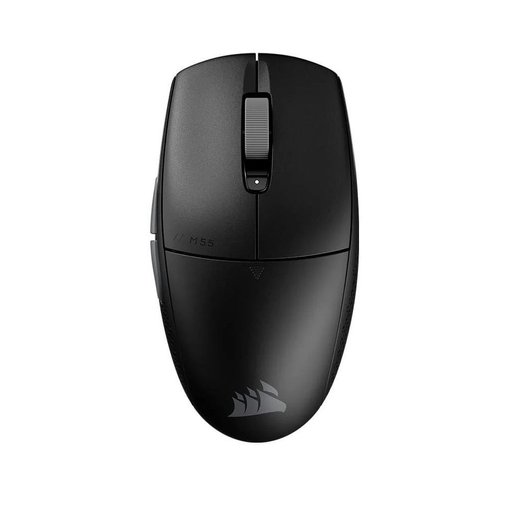 Mouse Corsair M55 Wireless Gaming con tecnología inalámbrica SLIPSTREAM y Bluetooth, sensor óptico de alta precisión, diseño ambidiestro y rendimiento de baja latencia para gaming competitivo.