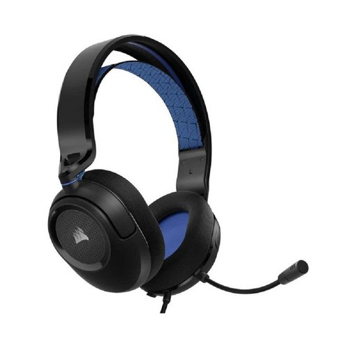 Vincha Corsair HS35 V2 Gaming color azul con conexión 3.5 mm, sonido estéreo de alta calidad, micrófono unidireccional desmontable y diseño cómodo para PC, consolas y dispositivos móviles.
