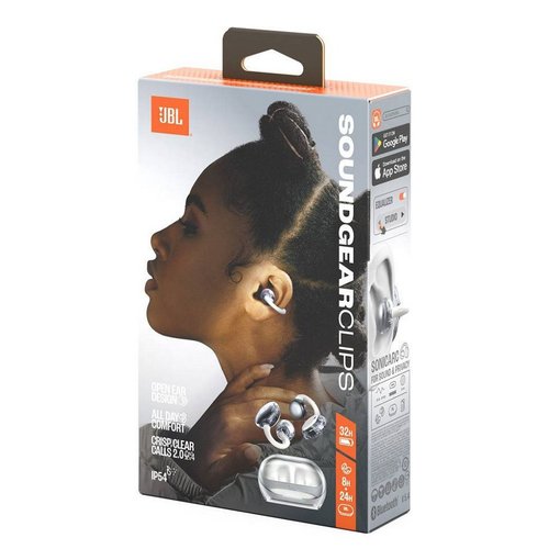 Auricular inalámbrico JBL Soundgear Clips White con diseño abierto tipo clip, conexión Bluetooth, sonido JBL de calidad y formato cómodo para uso diario.