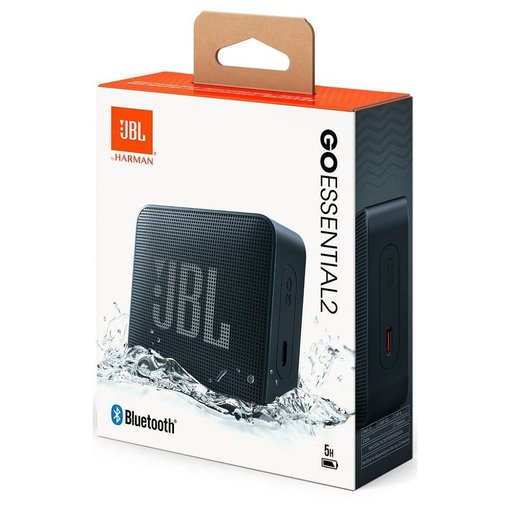Parlante portátil JBL Go Essential 2 Black con sonido JBL Original Pro, conexión Bluetooth, resistencia al agua IP67 y diseño compacto para música en cualquier lugar.
